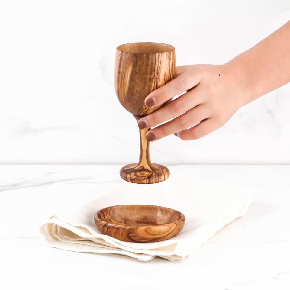 Bethlehem-Becher aus Naturholz, Weinkelch aus Olivenholz – hochwertig