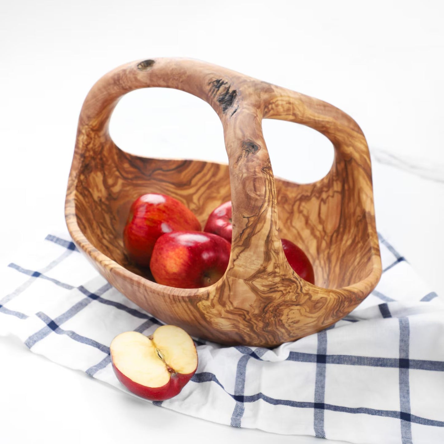Obstkorb aus Oliveholz mit Holzgriff, Korb Obstschale, Hochwertig