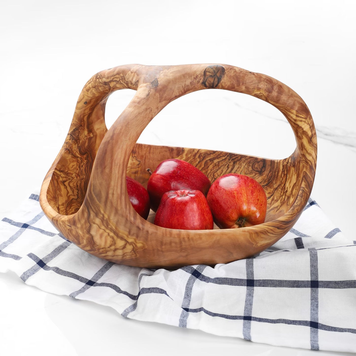 Obstkorb aus Oliveholz mit Holzgriff, Korb Obstschale, Hochwertig
