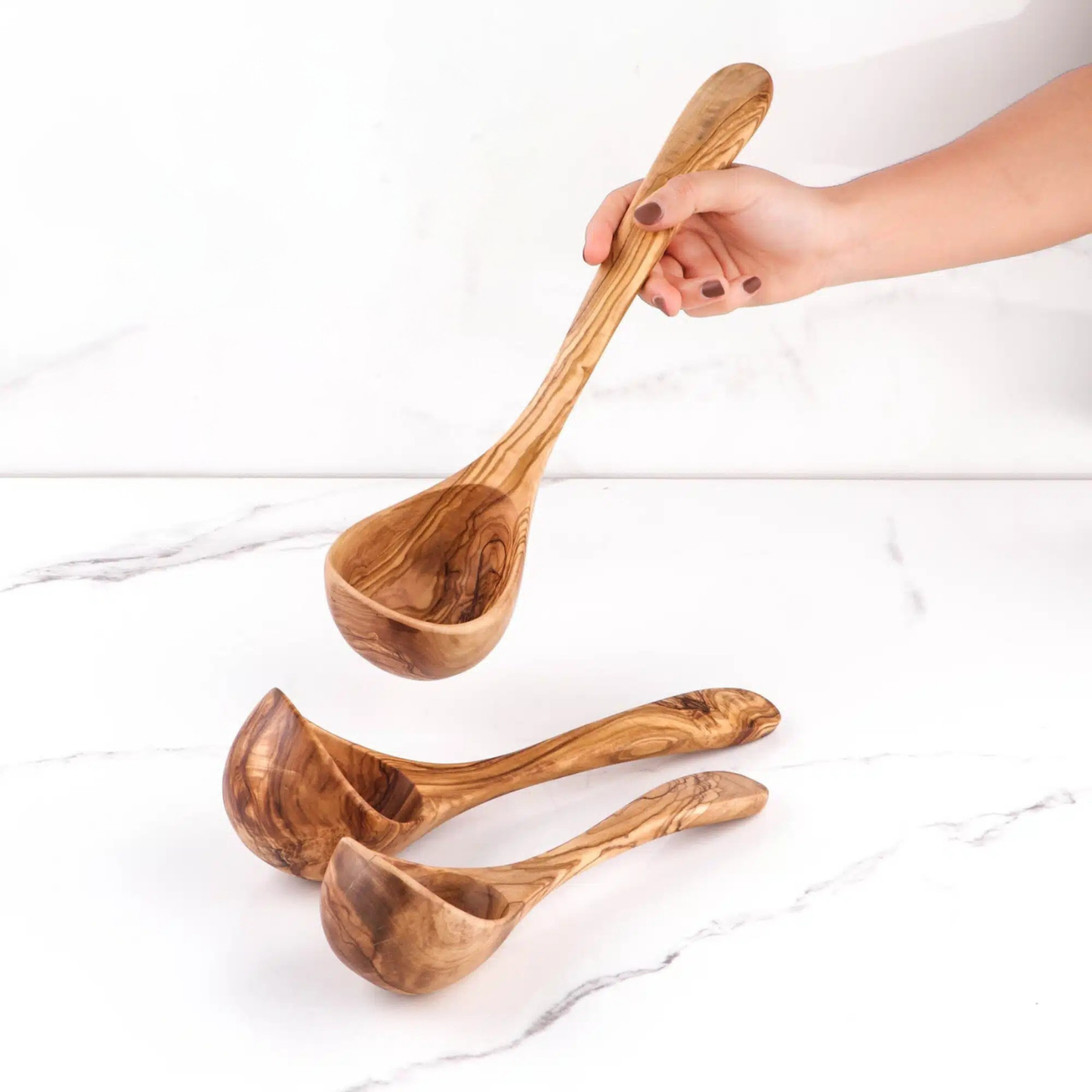 Natürliches Schöpfkellen-Set aus massivem Olivenholz für die Küche