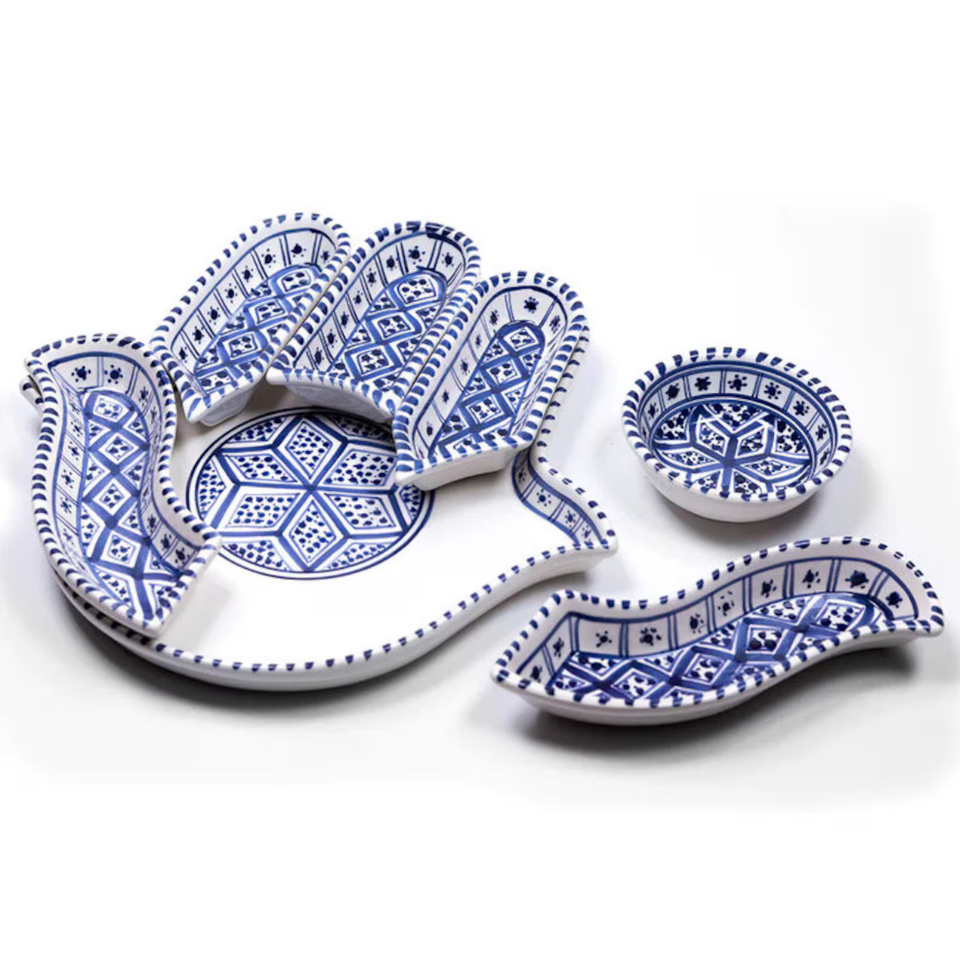 Handgemachte Hamsa Teller-7 Teller in 1-Servierplatte-Chip und Dip Set-Perfekte - Handgefertigt Schweiz | Mediterranean Art - Handgefertigt Schweiz | Mediterranean Art - Handgefertigt Schweiz | Mediterranean Art Olivenholz handgefertigt Schweiz - Bild 3