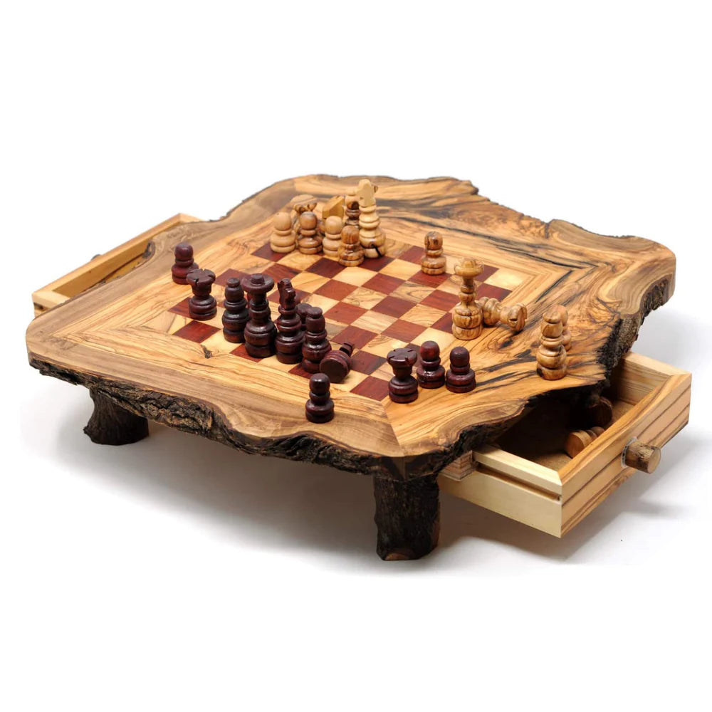 Handgefertigtes Schachbrett aus Olivenholz – hochwertiges Schachspiel Schweiz