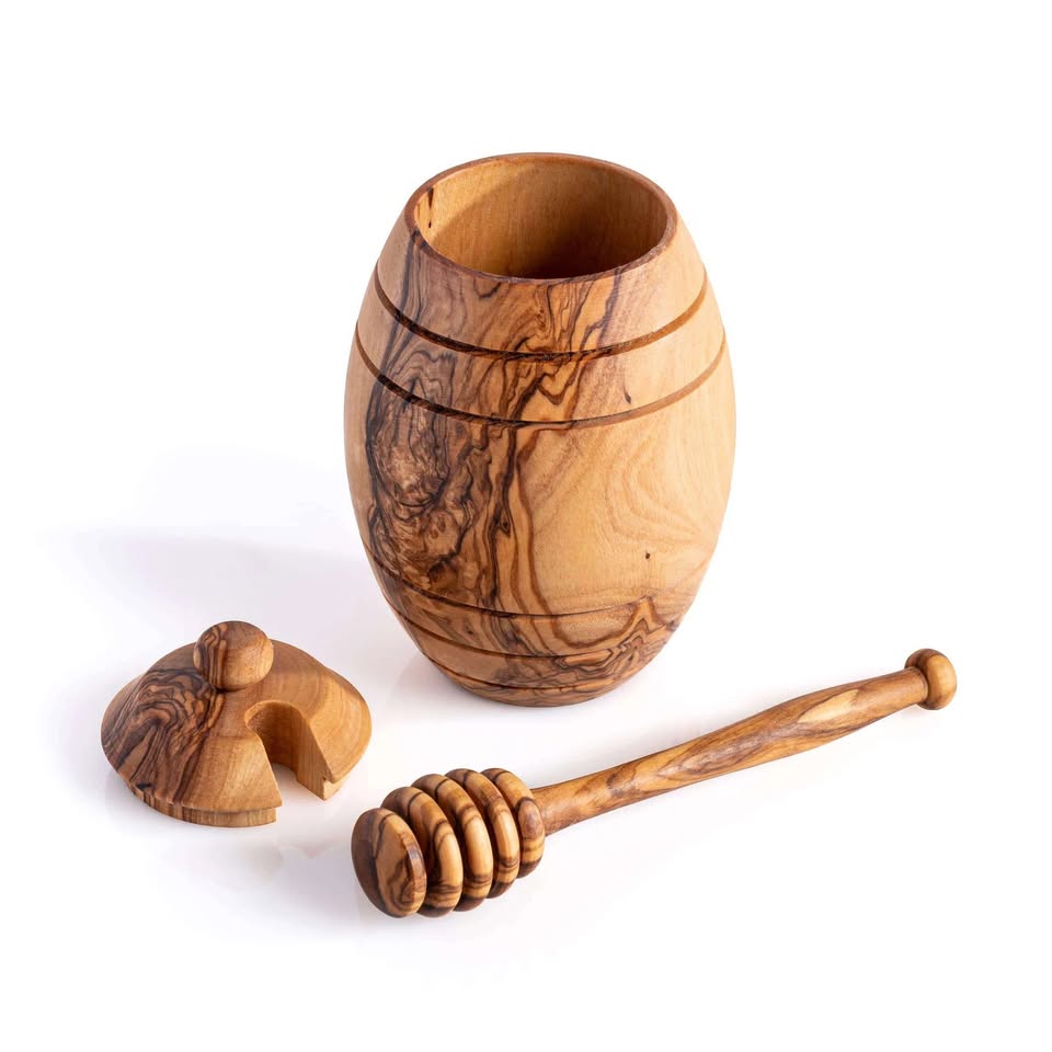 Honigglas aus Olivenholz mit Schöpflöffel und Deckel, Honigbehälter - Handgefertigt Schweiz | Mediterranean Art - Handgefertigt Schweiz | Mediterranean Art - Handgefertigt Schweiz | Mediterranean Art Olivenholz handgefertigt Schweiz - Bild 2