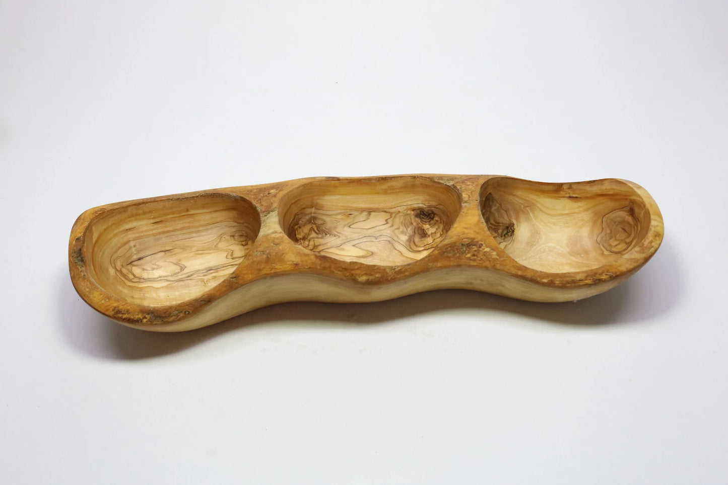 Servierschale aus Olivenholz, handgeschnitzte Schale, 3-teilige Platte