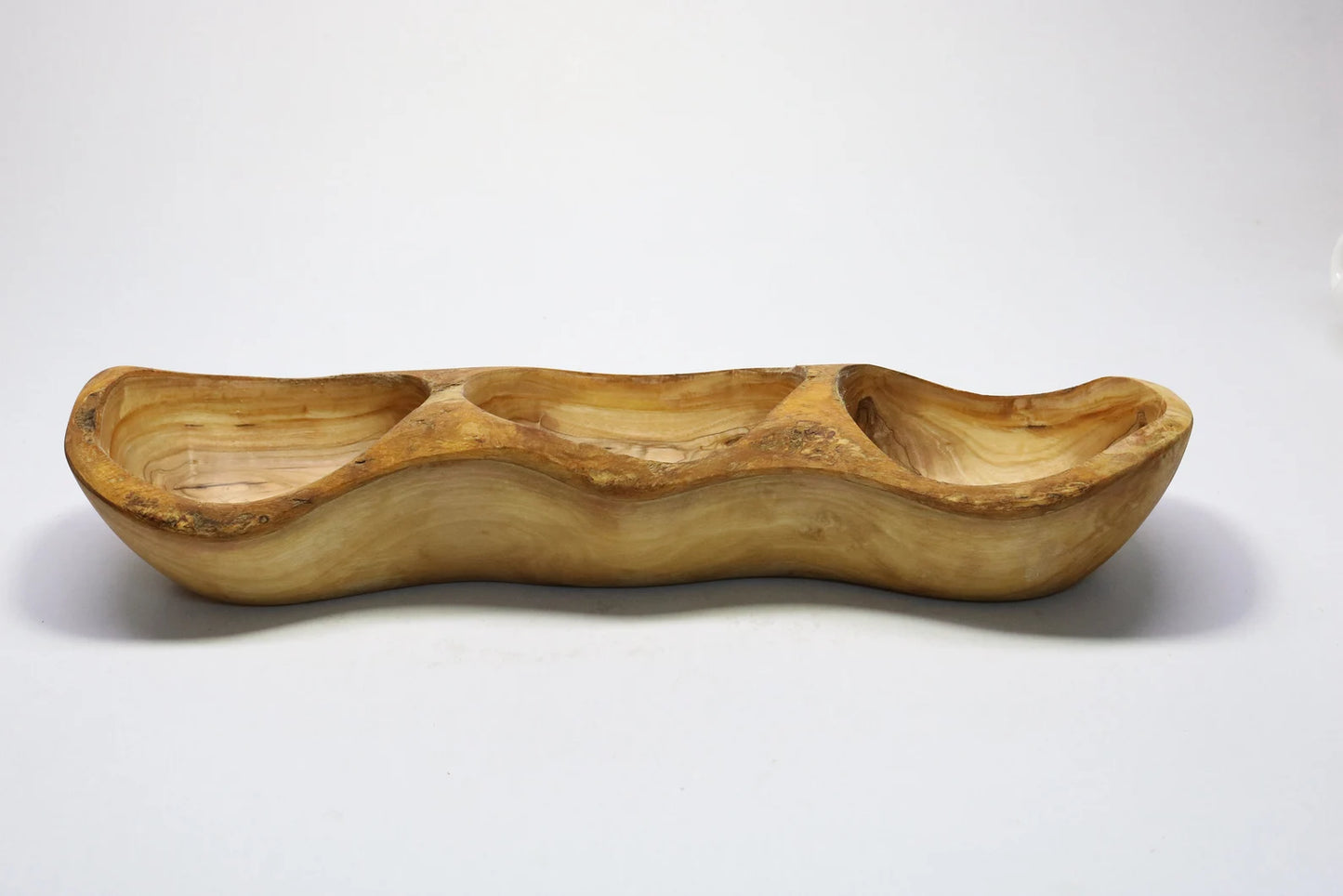 Servierschale aus Olivenholz, handgeschnitzte Schale, 3-teilige Platte