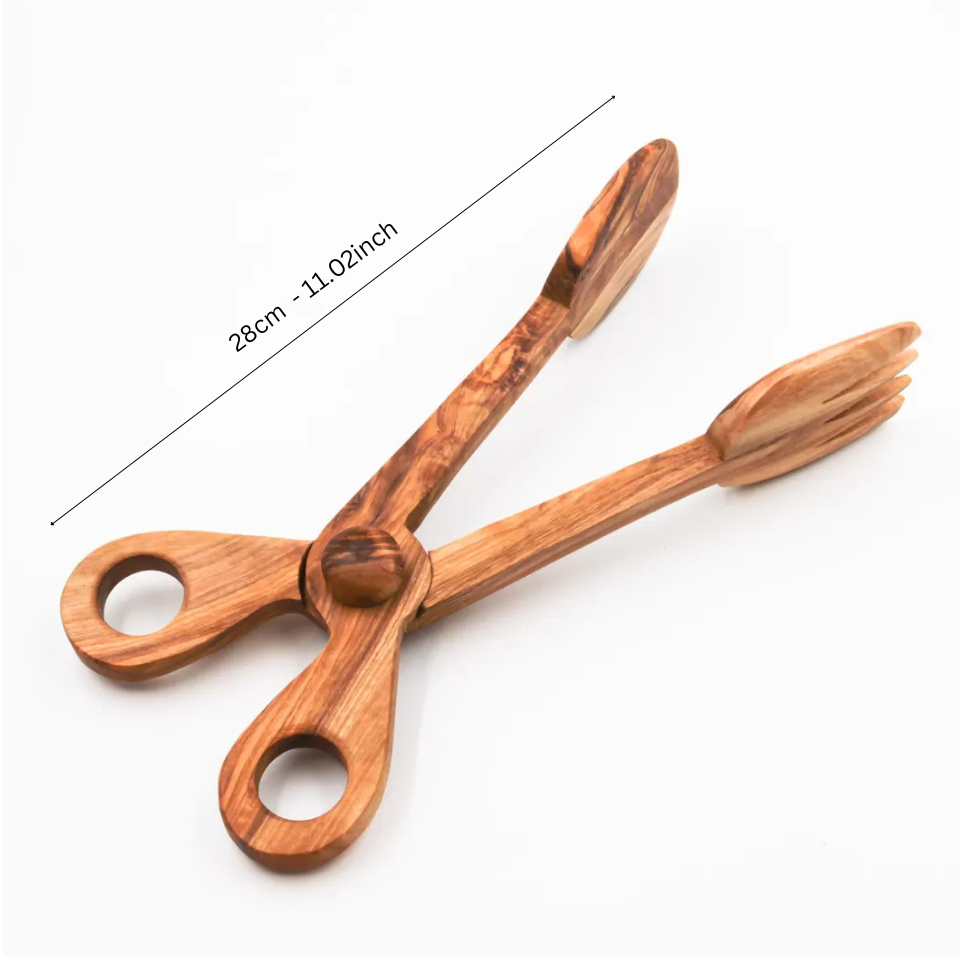 Salatzange aus Olivenholz mit natürlicher Maserung, ideal zum Servieren von Salaten