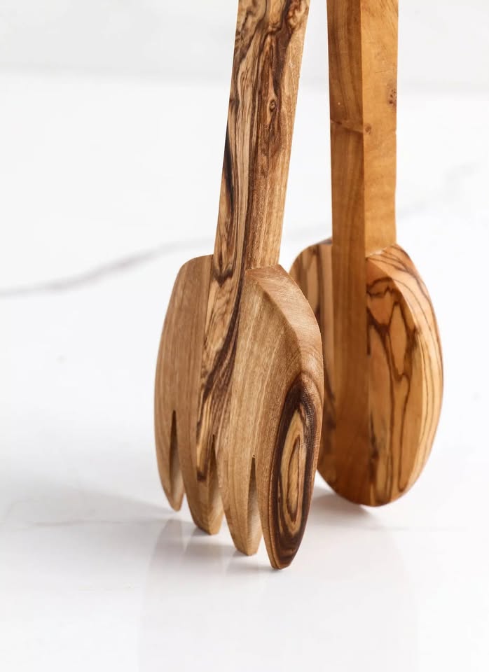 Servierzange aus Holz für Salat und Toast, rustikales Design