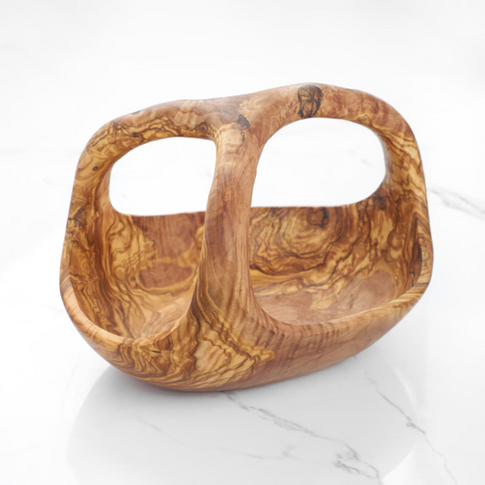 Obstkorb aus Oliveholz mit Holzgriff, Korb Obstschale, Hochwertig