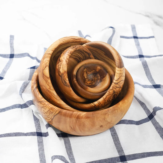 Set mit 6 Holzschalen von klein bis mittelgroß, Langlebig und robust, Naturholz