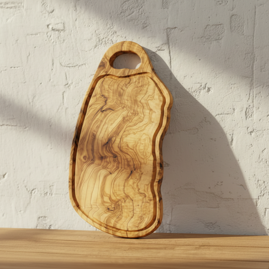 Handgefertigtes Schneidebrett aus Olivenholz mit natürlicher Maserung – jedes Stück ein Unikat