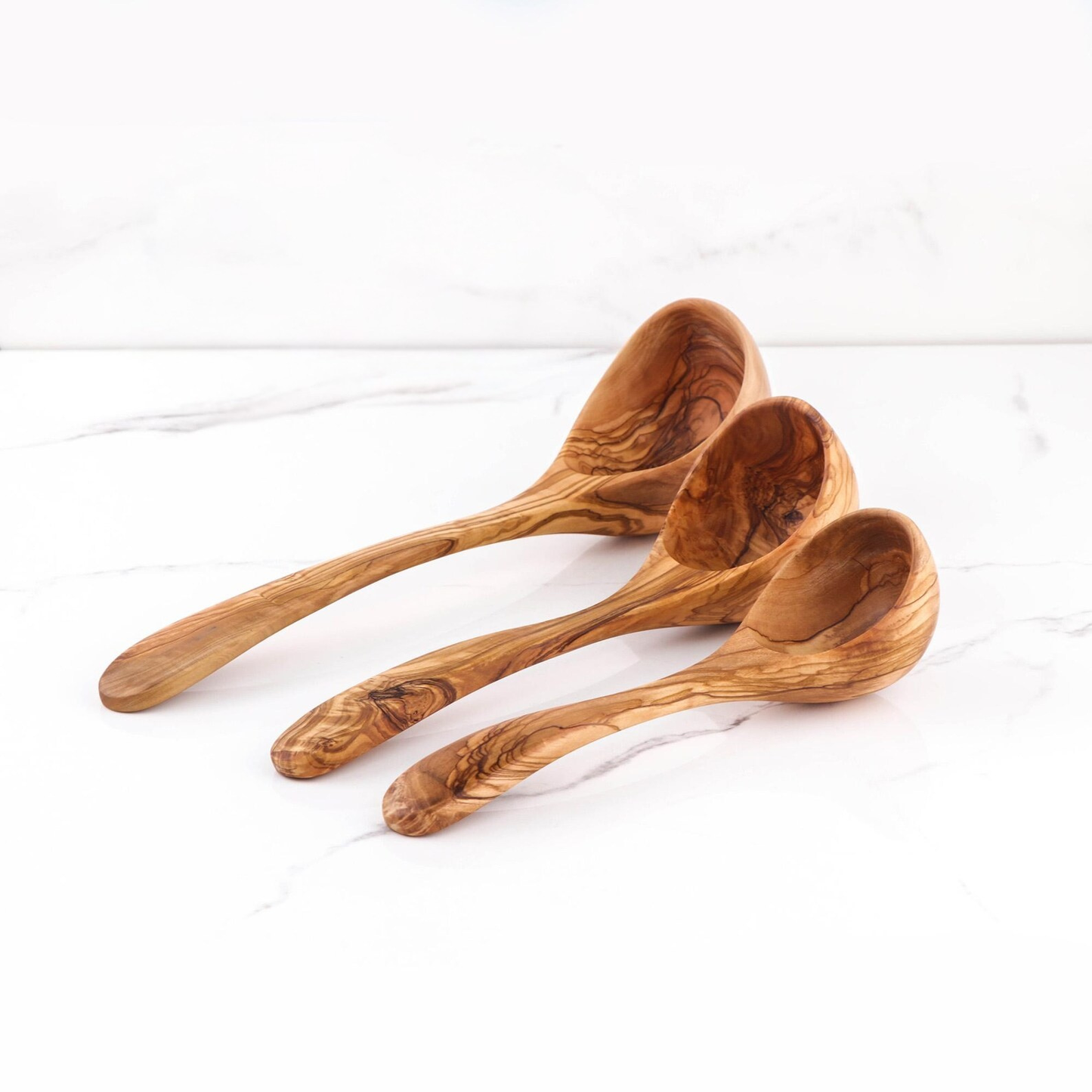 Olivenholz Schöpfkellen Set mit Suppenkelle, Saucenkelle und Schöpflöffel