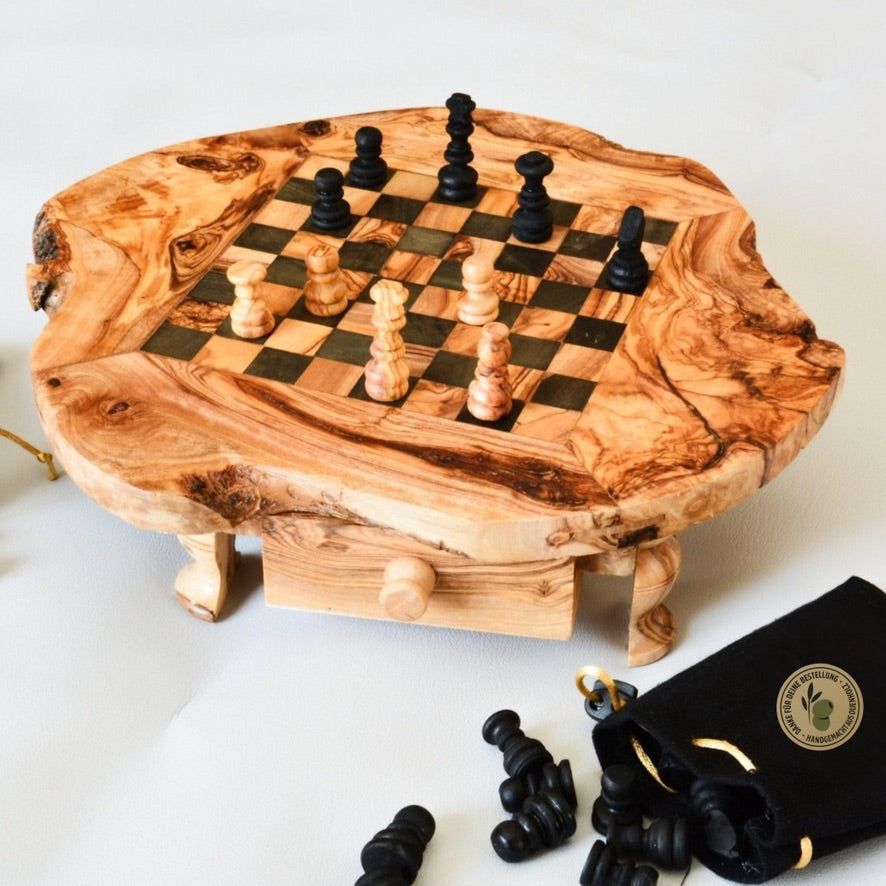 Kleines Schachspiel aus Olivenholz für Kinder, plastikfreies Lernspiel zur Förderung von Konzentration und Denken
