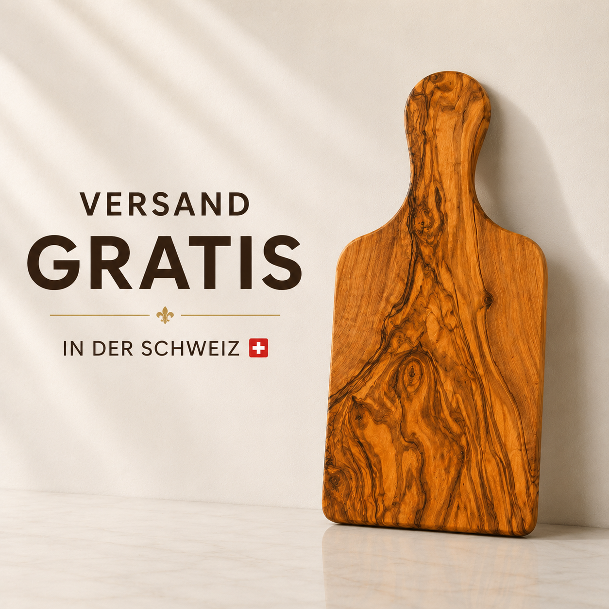 Hochwertiges Schneidebrett aus mediterranem Olivenholz mit Schweizer Veredelung und kostenlosem Versand in der ganzen Schweiz.