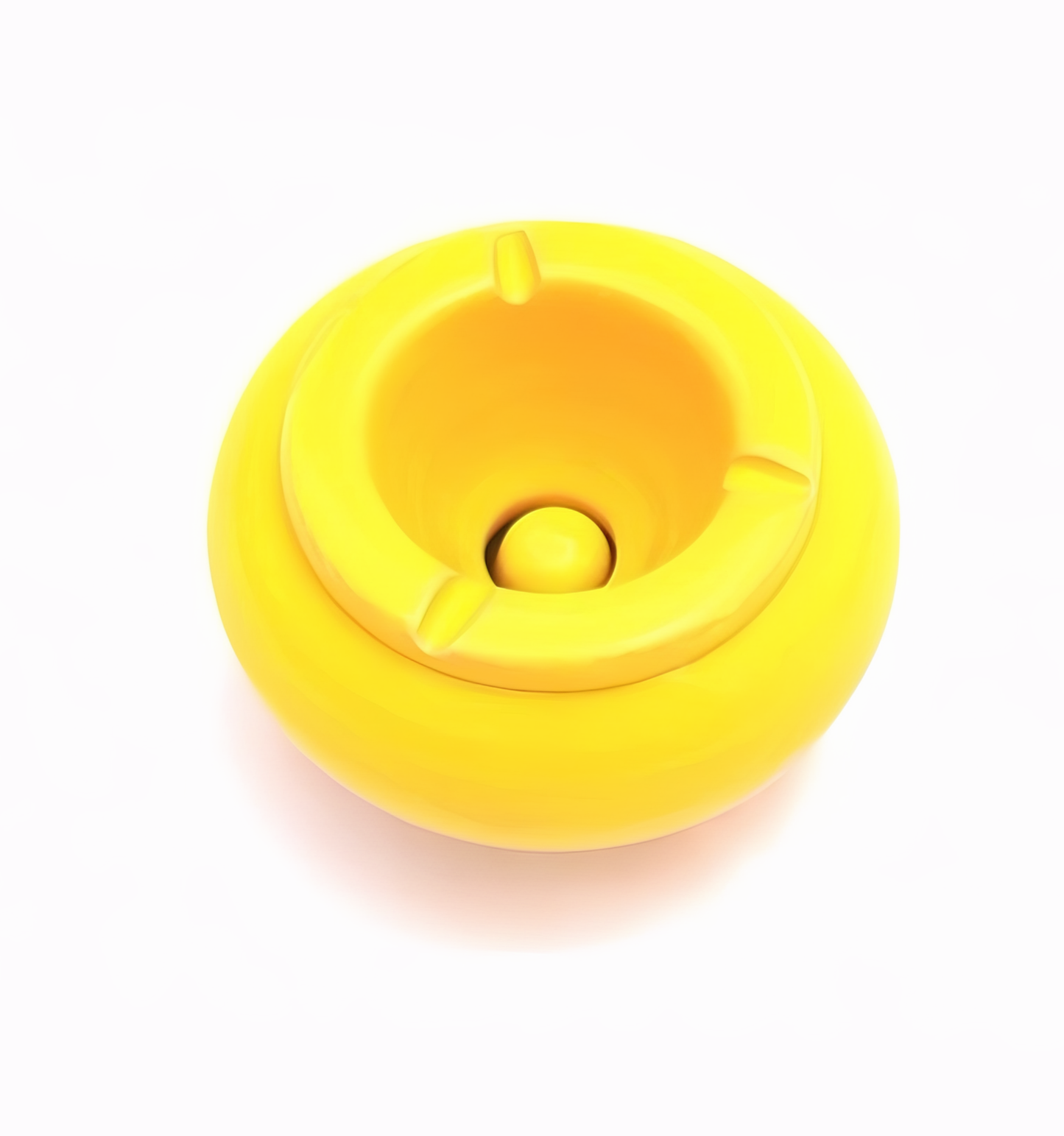 Gelber Keramik-Aschenbecher in moderner Form, handgemacht von tunesischen Kunsthandwerkerinnen.