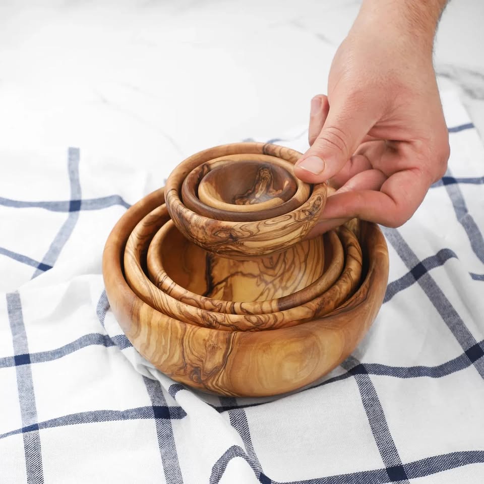 6er Set handgefertigte Schalen aus Olivenholz – robust, langlebig, Naturholz


