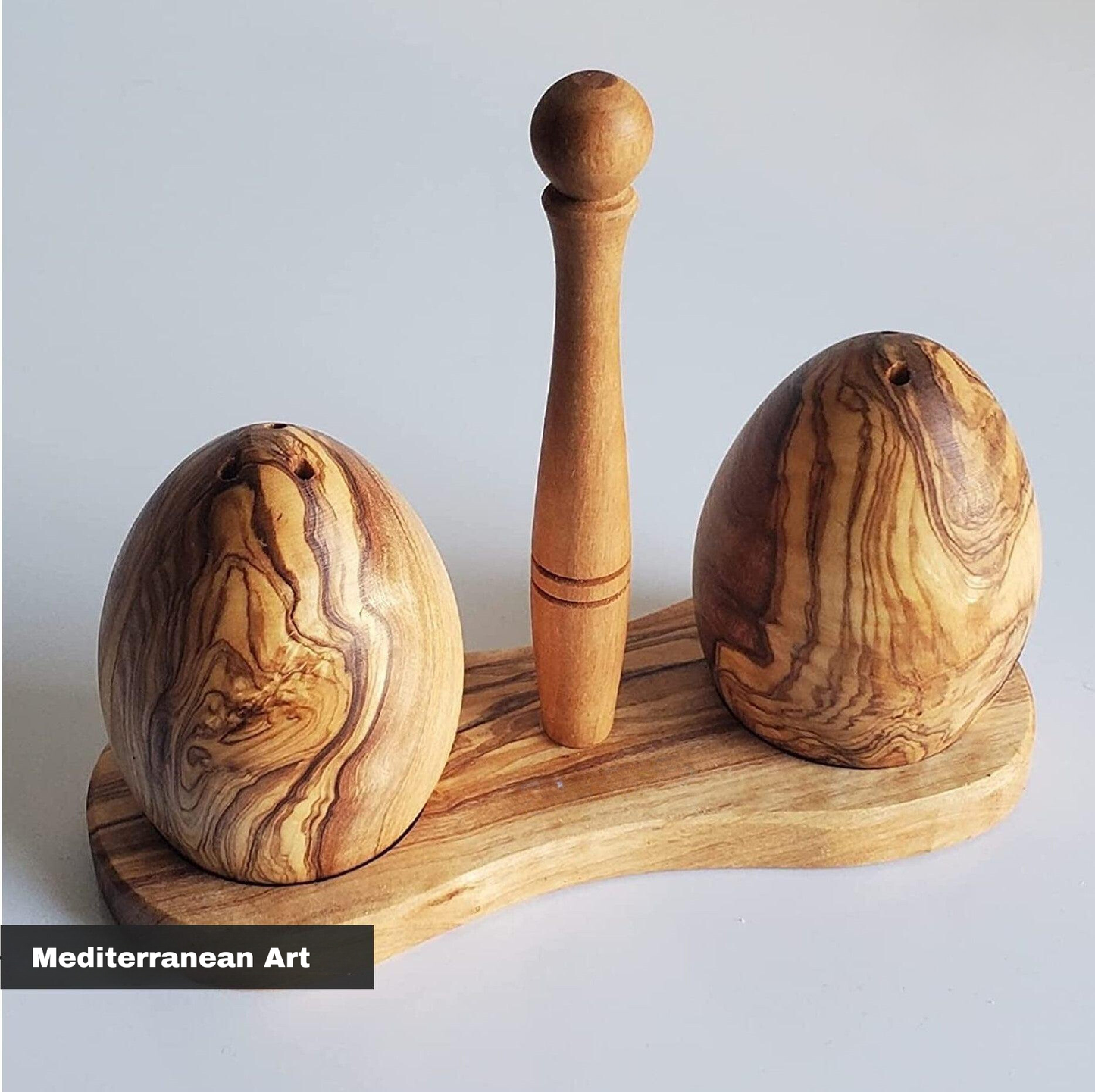 Salz- und Pfefferstreuer aus Olivenholz mit Halter handgefertigt