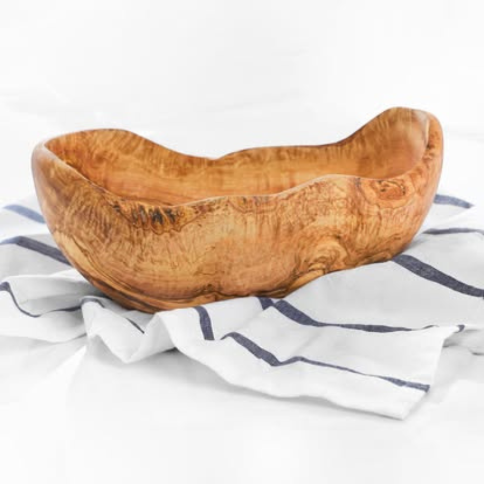 Längliche, handgefertigte Schale aus massivem Olivenholz – individuelle Länge, langlebig und elegant

