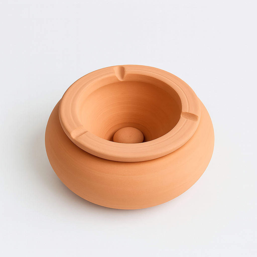Terrakotta Aschenbecher im marokkanischen Design, handgedreht in Tunesien – natürliche Clay Decor Keramik